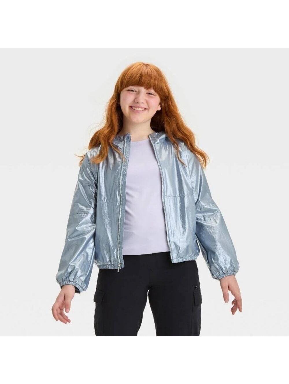 All In Motion NWT Girls' Windbreaker Jacket Silver Windbreaker Size M (8)